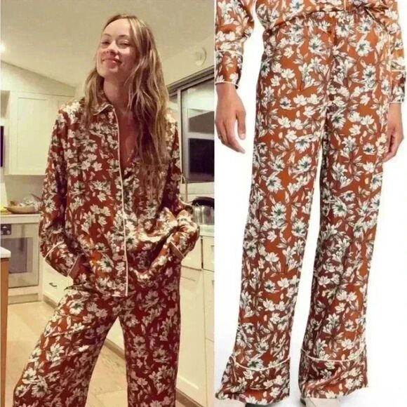 La Ligne Pants - XL 🔖 LA LIGNE x Target Women's Floral Wide Leg Trousers - Brown White NWOT!